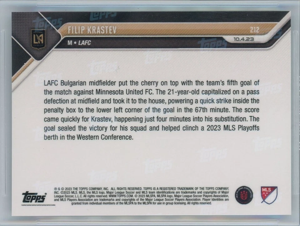 2023 TOPPS NOW MLS #212 FILIP KRASTEV "CALL-UP" RC - BGS BLACK LABEL 10 - PR 238 - Image 2 of 2