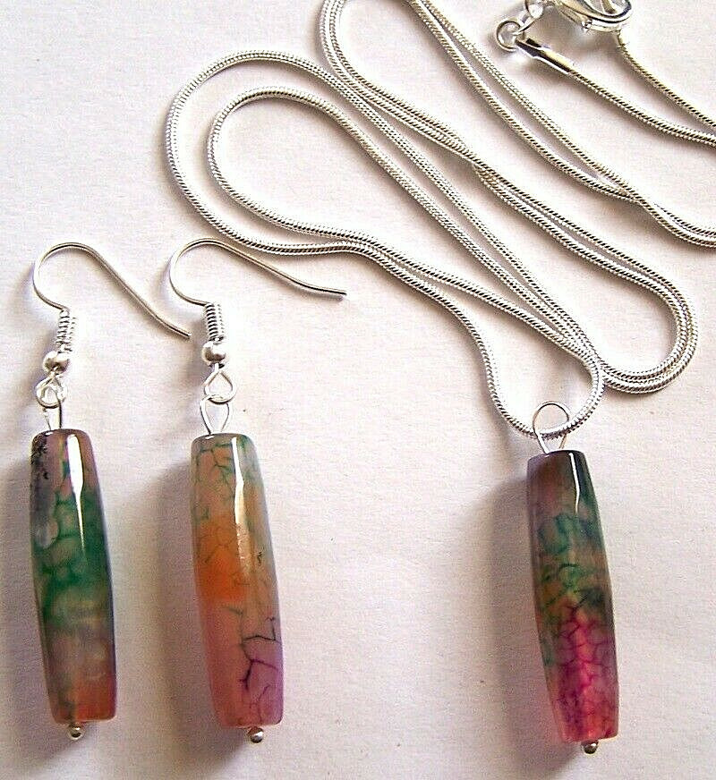 Parure collier + BO agates multicolores pour illuminer vos tenues d'été et vos soirées