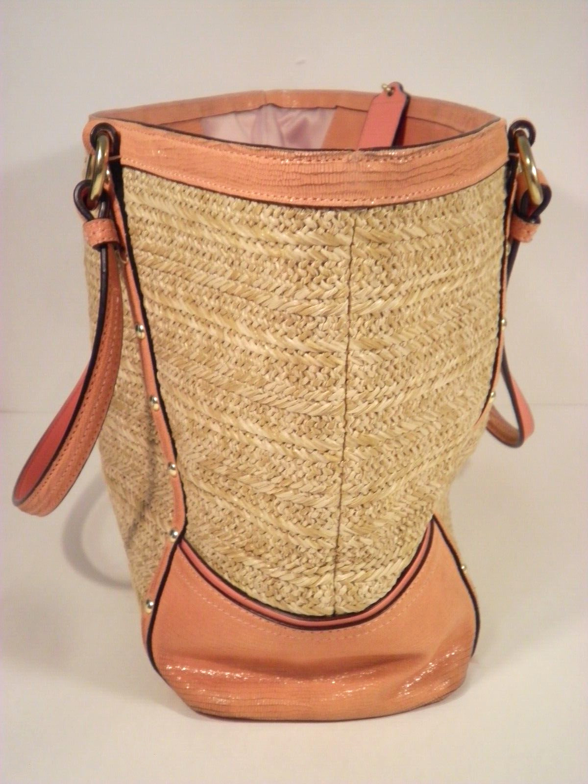 Coach Alexandra Python Peach Purse Straw Tote F21… - image 4