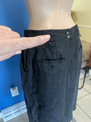 Liz Claiborne Black Lined Linen Skirt Size 14 Pockets Missing Button Office Work - Picture 18 of 18