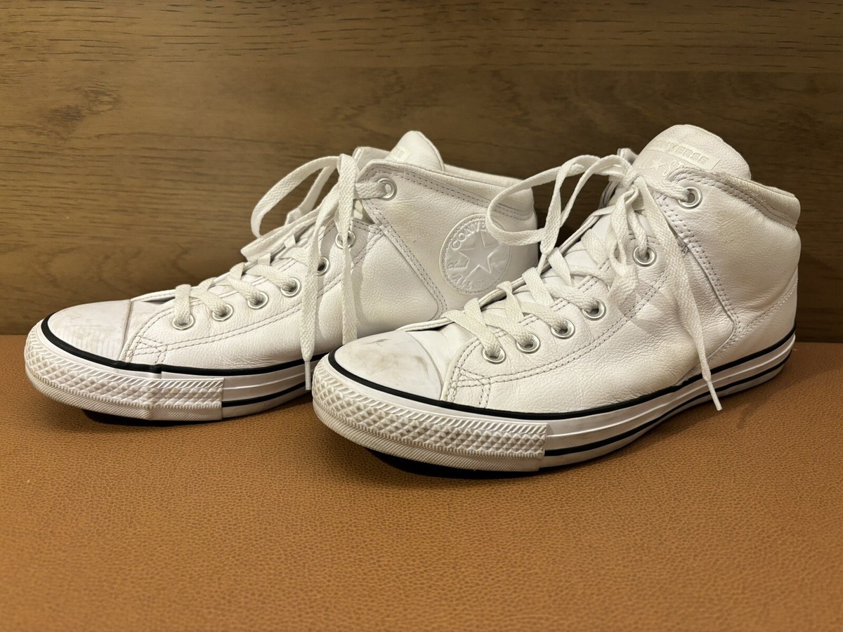Converse Chuck Taylor All-Star Basketball White Leather Mid Top Shoes Men 
