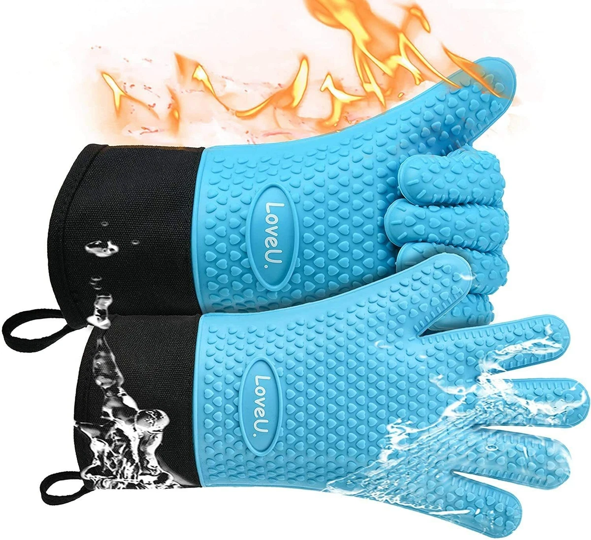 Loveu. Oven Mitts - Silicone and Cotton Double-Layer Heat Resistant Gloves/Silicone