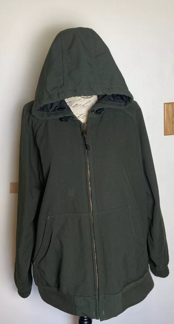 Vintage Carhartt lined green canvas hooded jacket no tag, see measurements