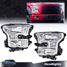 Fit For 15-17 Ford F150 Clear Headlights Chrome Head Lamps Left+Right Pair