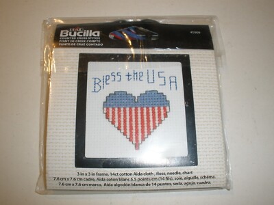 NEW Bucilla Cross Stitch Kit Bless the USA 3''x3'' (CS5)