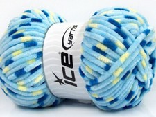 4-Skein Lot Chenille Baby Colors Yarn medium blue yellow