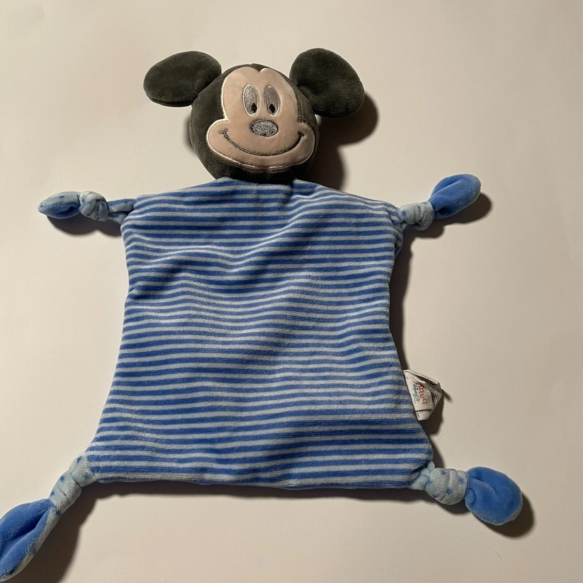 Disney Baby Lovey Baby Security Blanket Plush Blue White Stripe Mickey Mouse