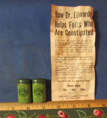 2 VINTAGE MEDICAL DR EDWARDS OLIVE OIL TABLETS TIN FULL CONTENTS & ADVERTISING