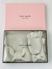 NWT Kate Spade New York Knotted Bow Beanie Knit Hat  Glove Set French Cream