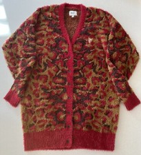 HUF SKATEBOARDS - LEOPARD KNIT DUSTER SWEATER LONG CARDIGAN - L - RED