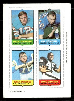 1969 Topps #NNO Bob Griese / Lemoine / Sweeney / Grayson Four-in-One NM