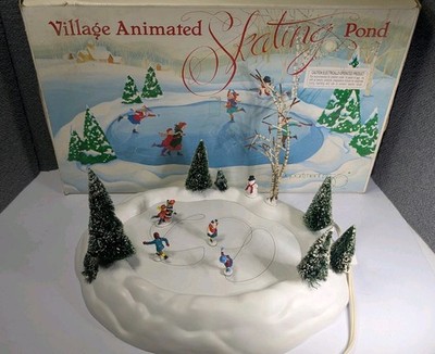 Department 56 Animated VILLAGE ICE SKATING POND w/BOX -  Complete & Tested