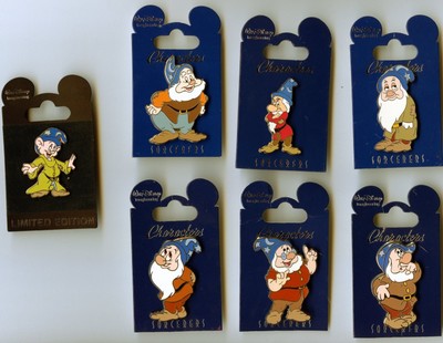 WDI Disney Characters in Sorcerer Hats Snow White 7 Dwarfs Pin Set - COMPLETE