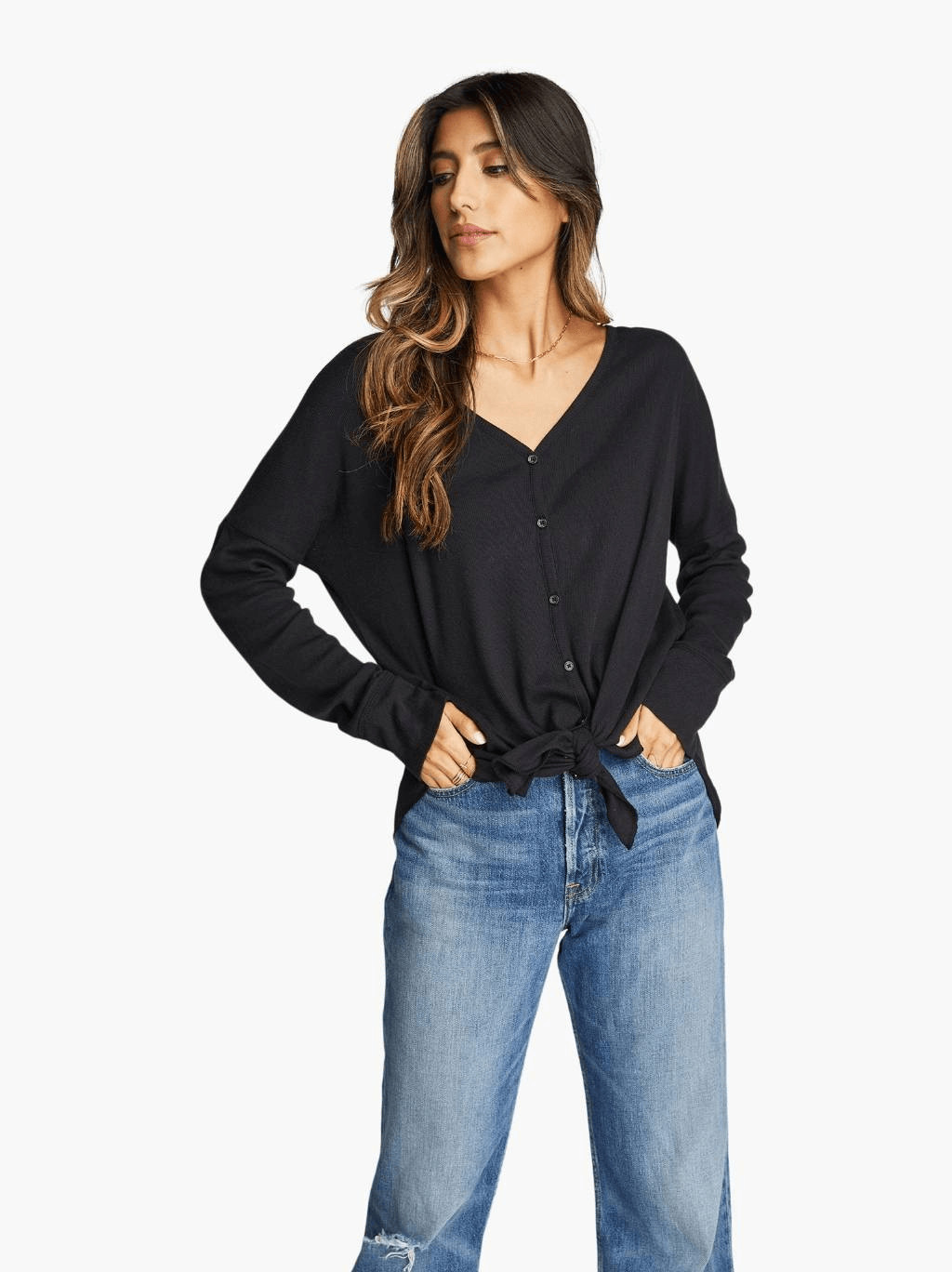 ABLE Black Julia Anywhere Button Down Cardigan Top - image 1