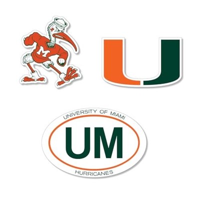 Miami Hurricanes Large Auto Magnets-3 Pack Durable Magnets-Two 6'' & One 3''