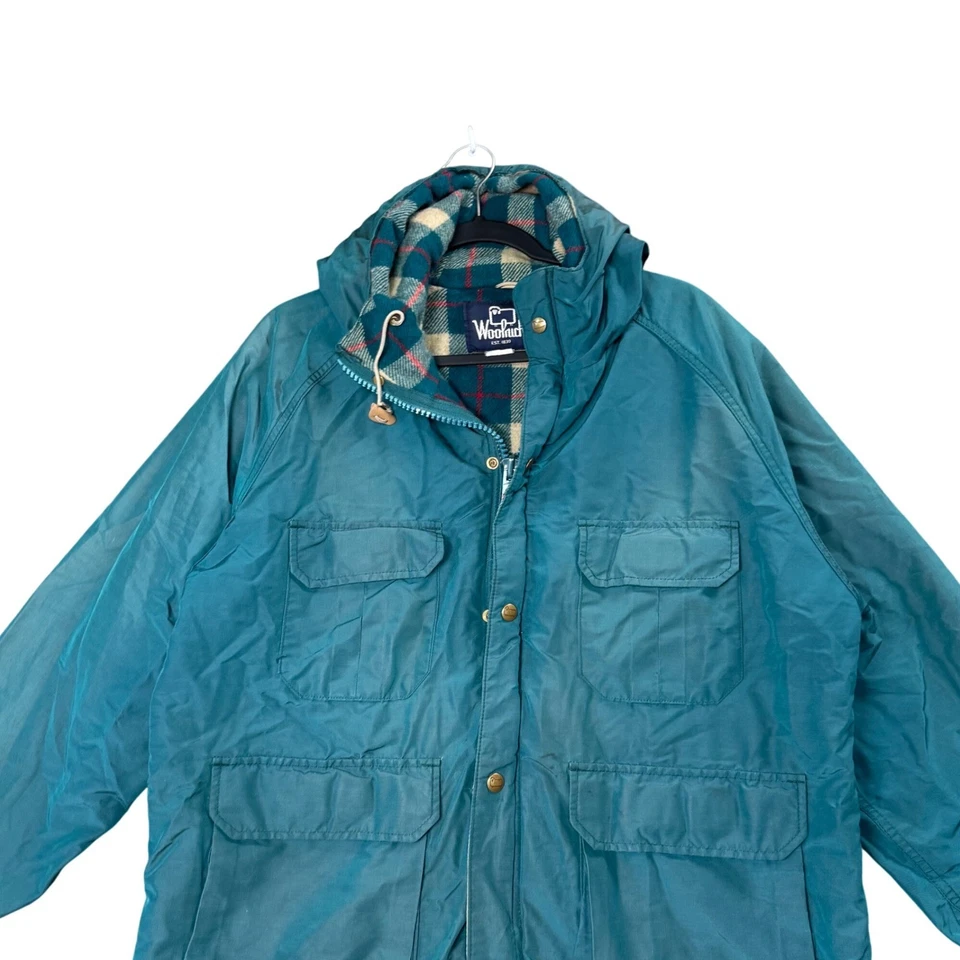 Chaqueta con Capucha Woolrich Teal De Colección Hombres L Forrada a Cuadros Algodón Nylon Hecha en EE. UU. Gorpcore Foto 4 de 4