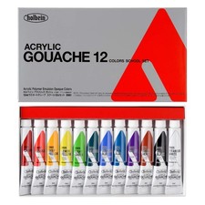 Holbein Acrylic Gouache - School Set of 12, Assorted Colors, 12 ml Tubes NEW 