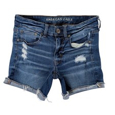 American Eagle Super Stretch Distressed Denim Shorts Dark Wash Blue Size 2