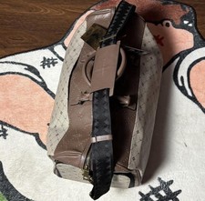 Sprayground Abstract Brown Beige Duffle Bag Leather Canvas Adjustable Straps