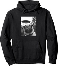 Funny Humor Pug Selfie with Alien UFO Unisex Hooded Sweatshirt