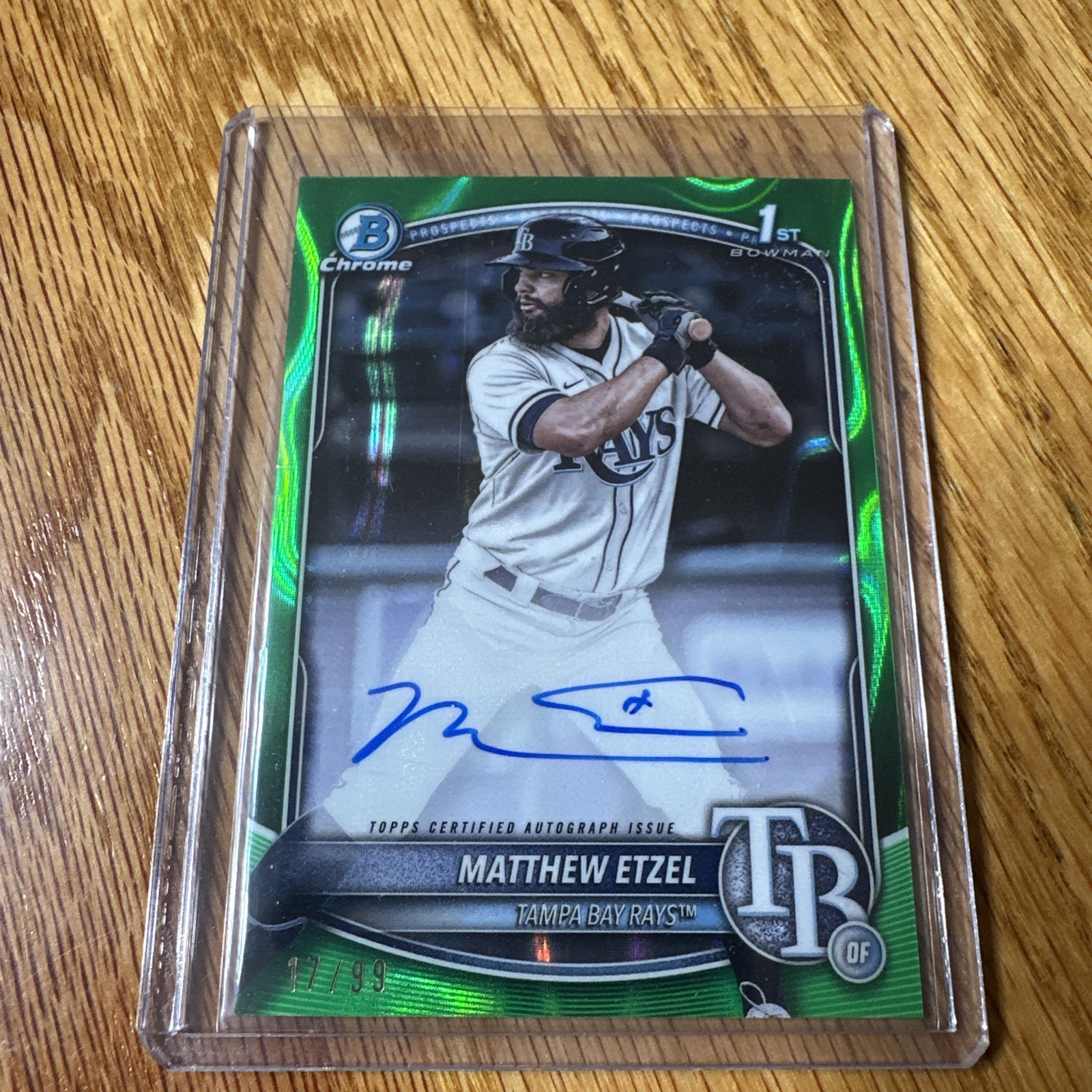 2025 Bowman Chrome Matthew Etzel 1st Green Lava Auto /99 Rays #CPA-ME