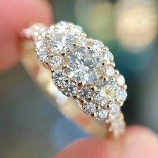 2 Ct Round Cut Lab Created Diamond 14k Yellow Gold Plated Halo Engagement Ring