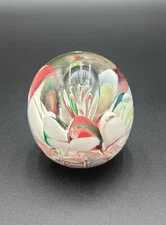 Vintage Paperweight Handmade Control Bubble Swirl Art Glass Pink White Green