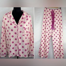 NWOT Loft Hot Pink Polka Dot Pajama Set Soft Cozy Ribbed Fabric Size XL