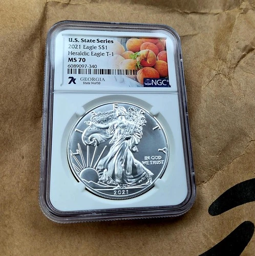 U.S. Mint American Silver Eagle 2021 Georgia MS70 NGC 1 oz .999 Silver Coin