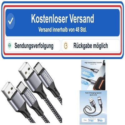 Raviad USB C Cable 1m 2 Pack 3.1A Fast Charging Lead Nylon Type C Charging