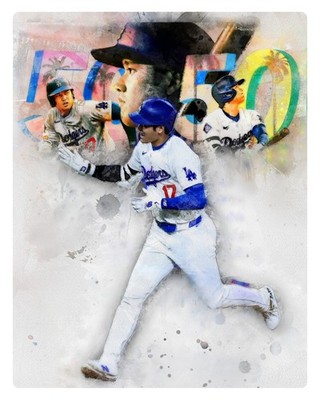 Shohei Ohtani 8x10 50/50 2 Art 2hoto Print John Rudolph Signed Dodgers
