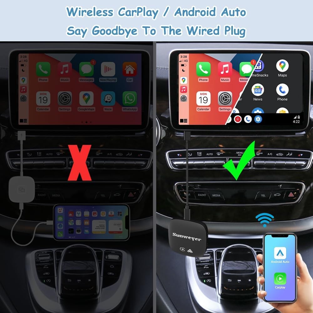 Sunweyer Adattatore Wireless CarPlay Android Auto 2+32gb con Play Store & Netfli - Miniatura 8
