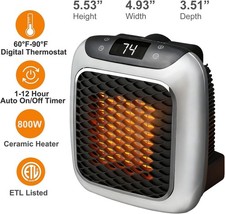 Plug in Heater, 800W Mini Portable Heater 2 Mode PTC Ceramic Heaters 1-12H Time