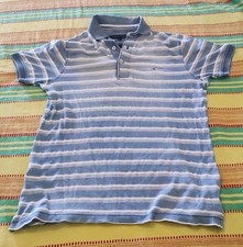 TOMMY HILFIGER Mens Polo Shirt White Striped XS 100 COTTON-Very Good Condition