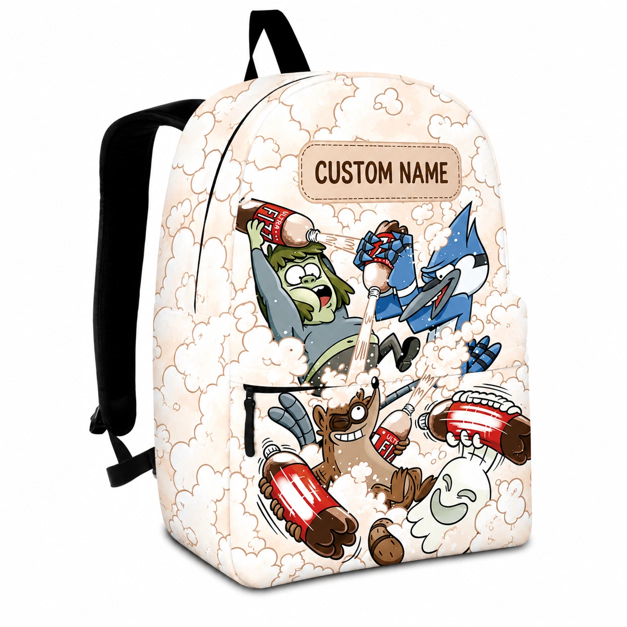 Custom Name Personalized Cartoon Raccoon Bird Backpack School Bag