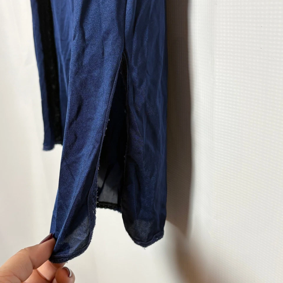 Mujer Vintage Azul Marino Midi Falda Sin Mangas Cintura Elástica Abertura Lateral Hada Grunge Foto 4 de 4