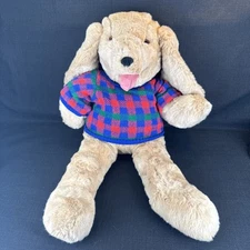 Commonwealth Vintage Puppy Dog Plaid Sweater 26" Plush Stuffed Animal Toy 1990