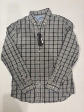 Banana Republic NEW Button Up Shirt Mens L Gray Plaid Luxe Poplin Grant Slim Fit