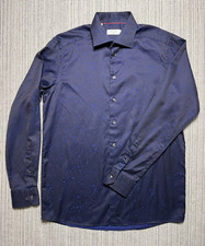 Eton Contemporary Brighton Shirt Mens Large 16 41 Navy Blue Patterned Top