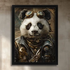 Steampunk Panda Wall Art Print Quirky Animal Wall Decor Retro Panda Picture Art