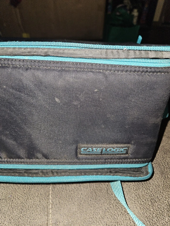 Case Logic 60 Cassette Tape Case Double Sided Black W/ Teal Strap - Image 3 of 4