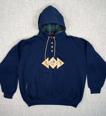 Marshlands Canada Men's Vintage 1/4 Button Fishing Design Hoodie Navy Size  2XL UK