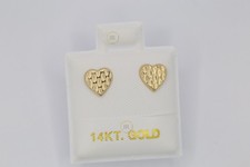 14K Solid Gold Faceted Heart Stud Earrings 6mm Textured Romantic Design.