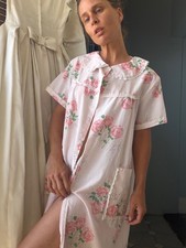 Vintage Pink Floral Button-Up Dress with Peter Pan Collar