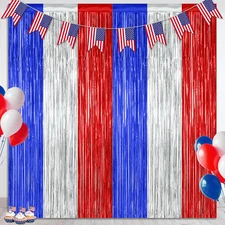 2 Pack 4Th of July Party Supplies, 3.28 FT X 7.05 FT 4Th of July Tinsel Backdrop