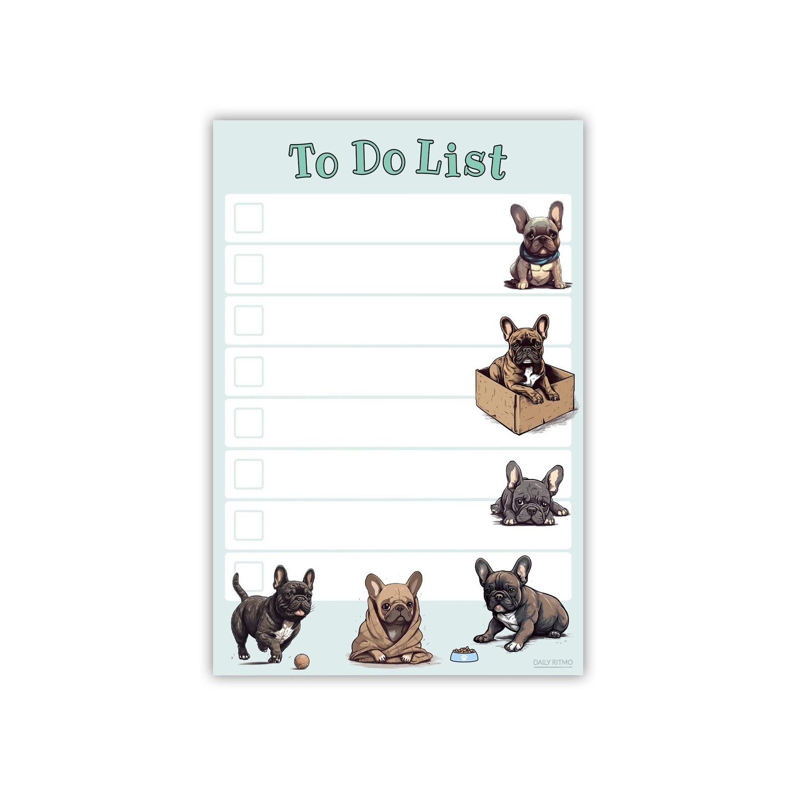 French Bulldog Puppies Sticky to Do List Notepad - Kawaii Dog Frenchie, White