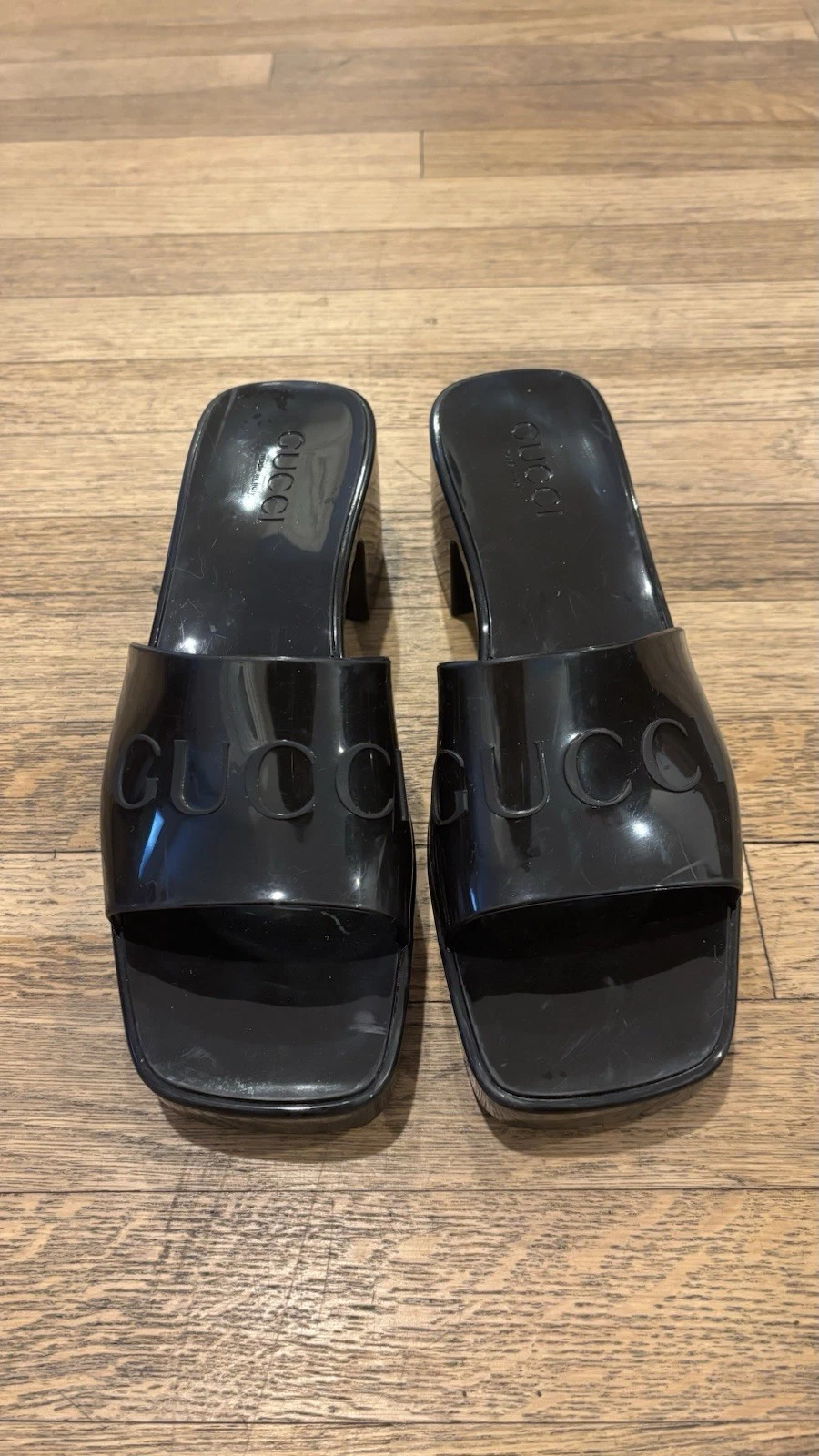 Gucci Caoutchouc Gelée Plateforme Bloc Talon Mules Slides Sandales Chaussures 38 