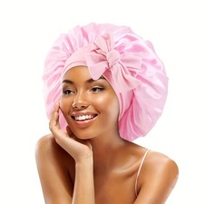Solid Color Satin Bonnet, High - Quality Adjustable, Both Nightcap and Shower Ca