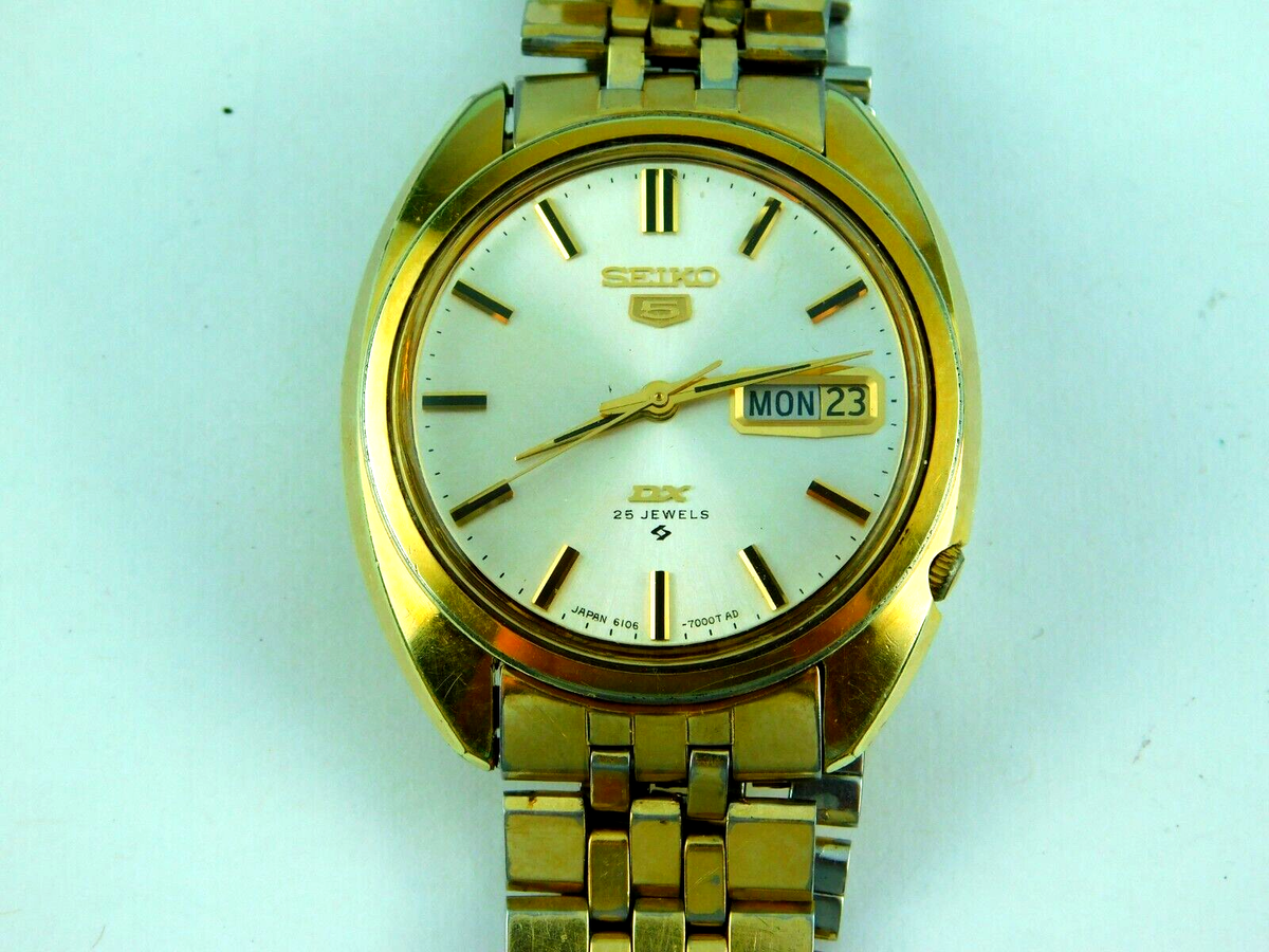 VINTAGE SEIKO 5 DX 6106-7000 DAY-DATE 25J AUT0 GP MENS WATCH VINTAGE SEIKO 5 DX 6106-7000 DAY-DATE 25J AUT0 GP MENS WATCH