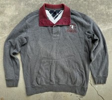 Tommy Hilfiger Athletics Rugby Team Pullover Fleece Sweater XL Gray Red